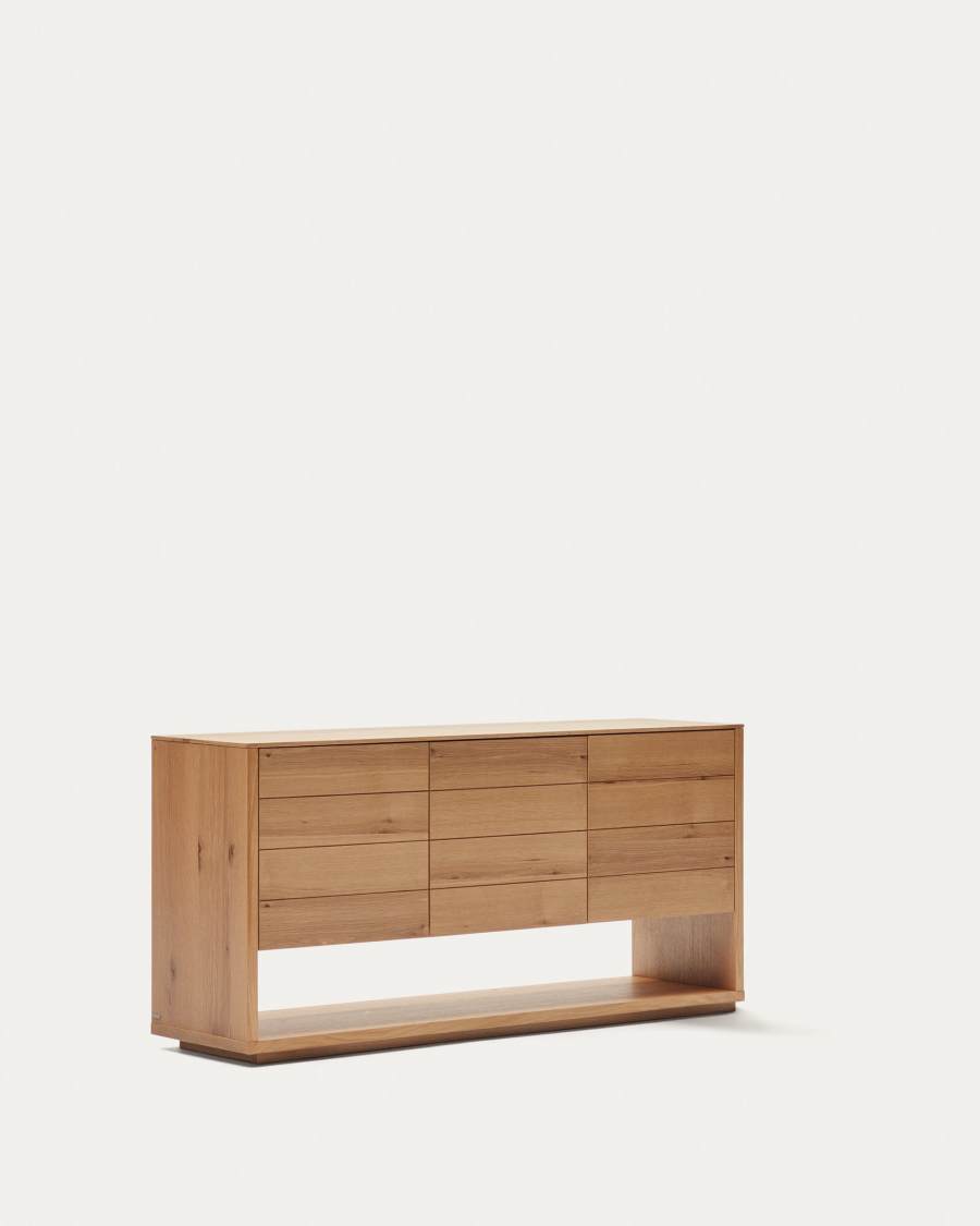 Alguema sideboard with 3 doors in oak veneer with natural finish, 151 x 73 cm