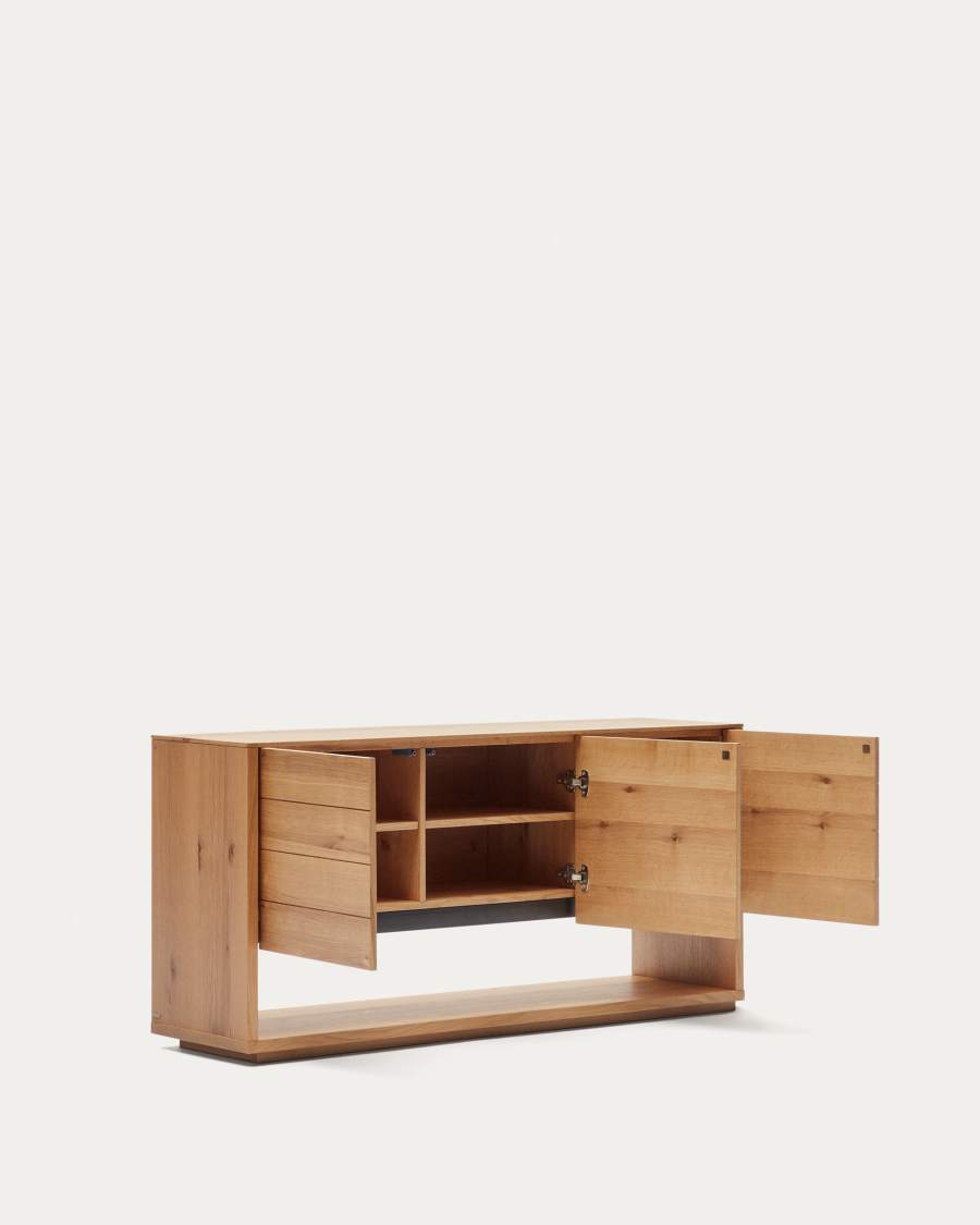 Alguema sideboard with 3 doors in oak veneer with natural finish, 151 x 73 cm