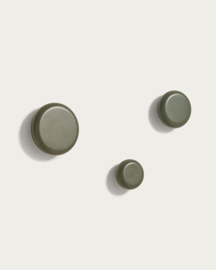 Set Nadue di 3 appendiabiti in legno massello di faggio finitura verde