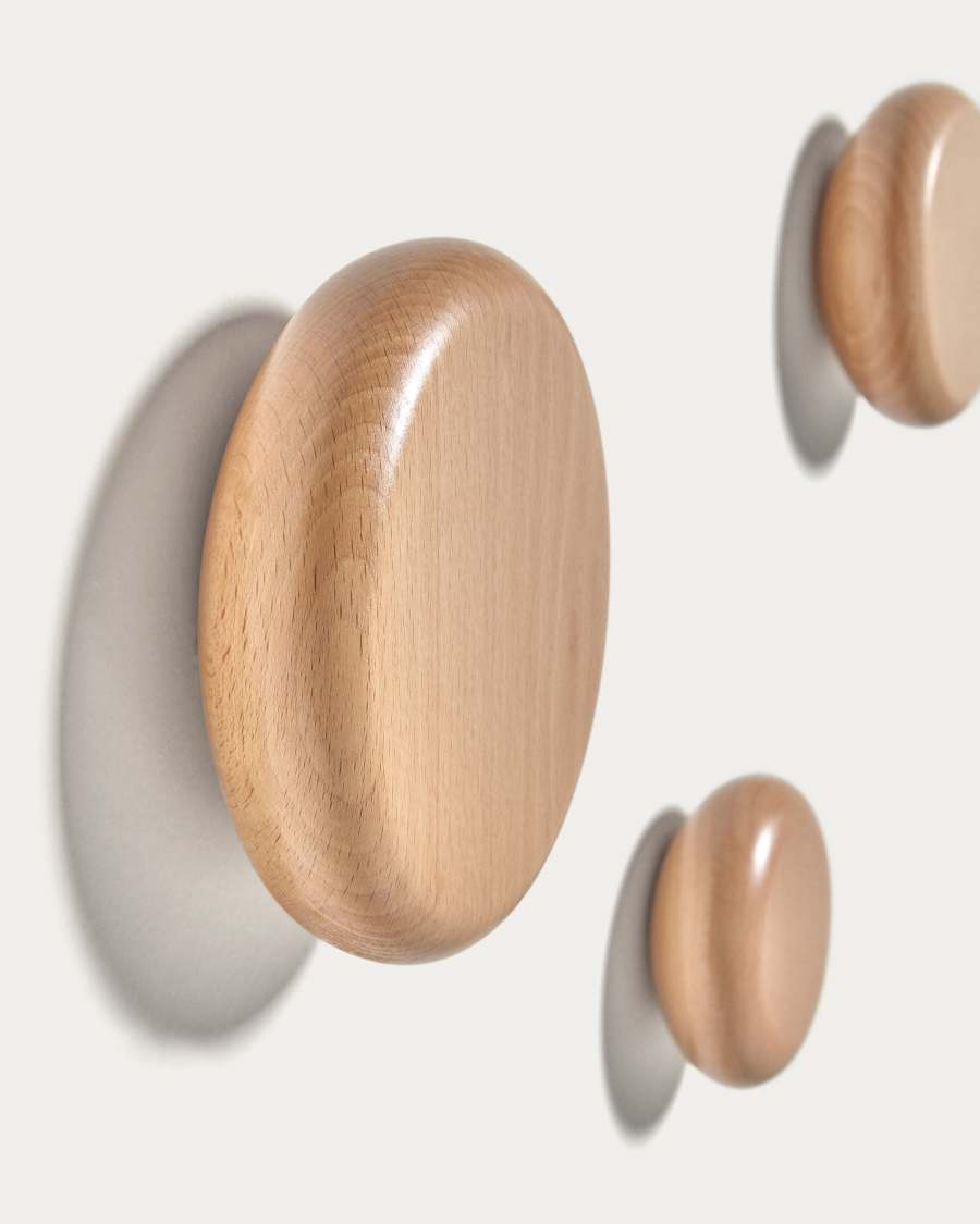 Set Nadue di 3 appendiabiti in legno massello di faggio finitura naturale