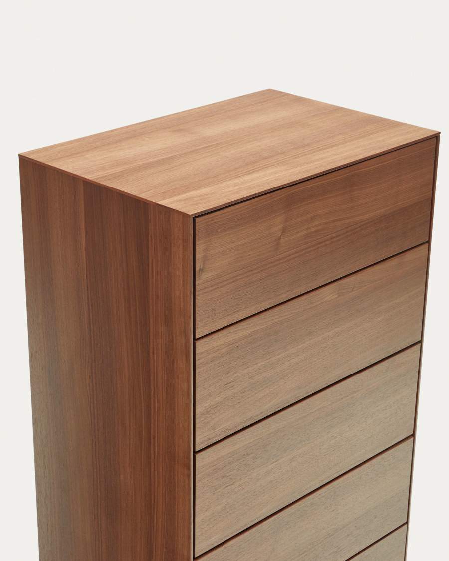 Vedrana 5 drawer chest of drawers in walnut veneer with black steel legs, 60 x 114 cm