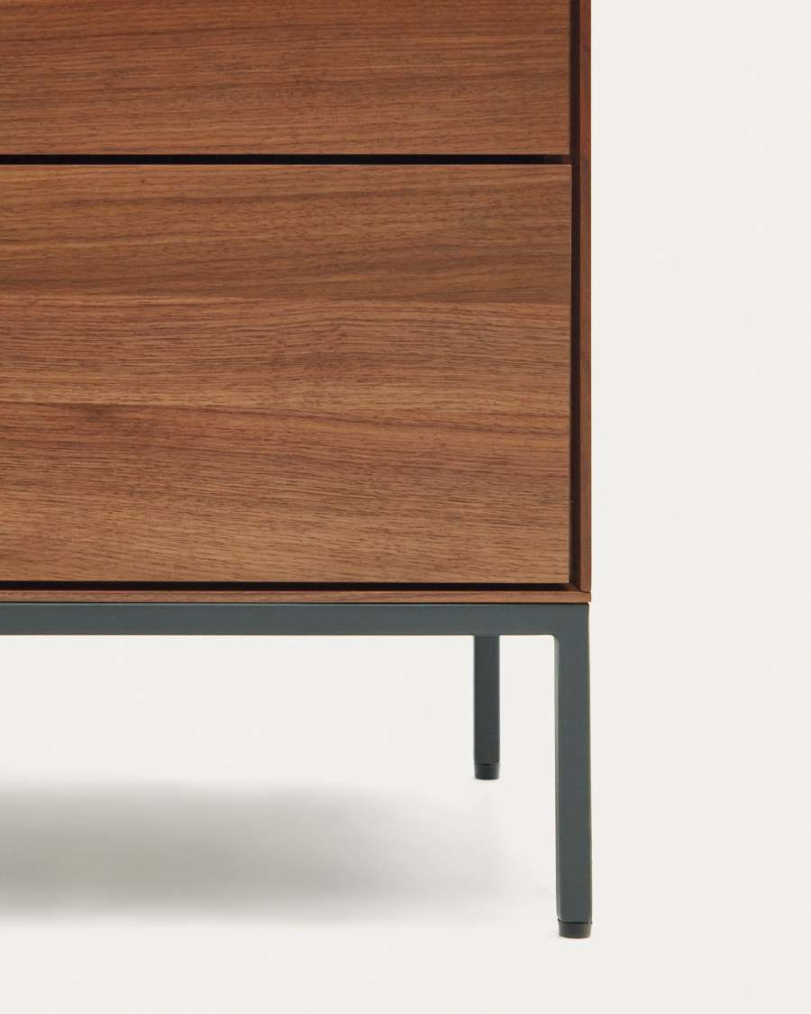 Vedrana 5 drawer chest of drawers in walnut veneer with black steel legs, 60 x 114 cm