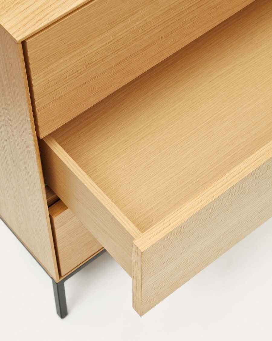 Vedrana 3 drawer chest of drawers in oak veneer with black steel legs, 110 x 75 cm