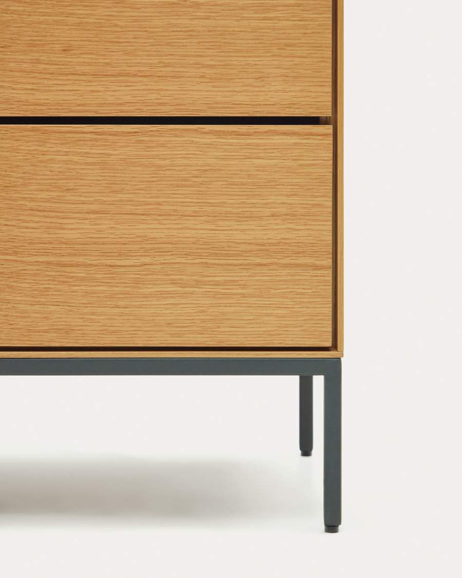 Vedrana 3 drawer chest of drawers in oak veneer with black steel legs, 110 x 75 cm