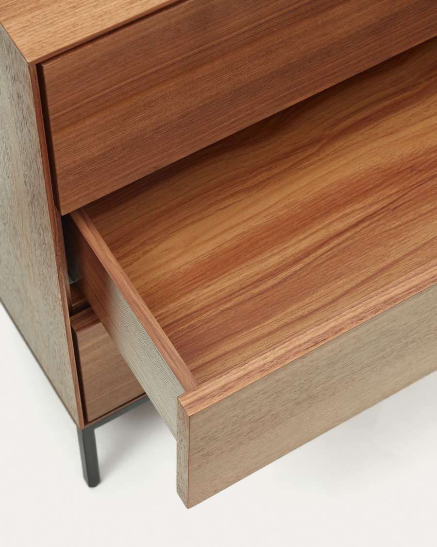 Còmoda Vedrana 3 calaixos de xapa de noguera i potes d'acer negre 110 x 75 cm