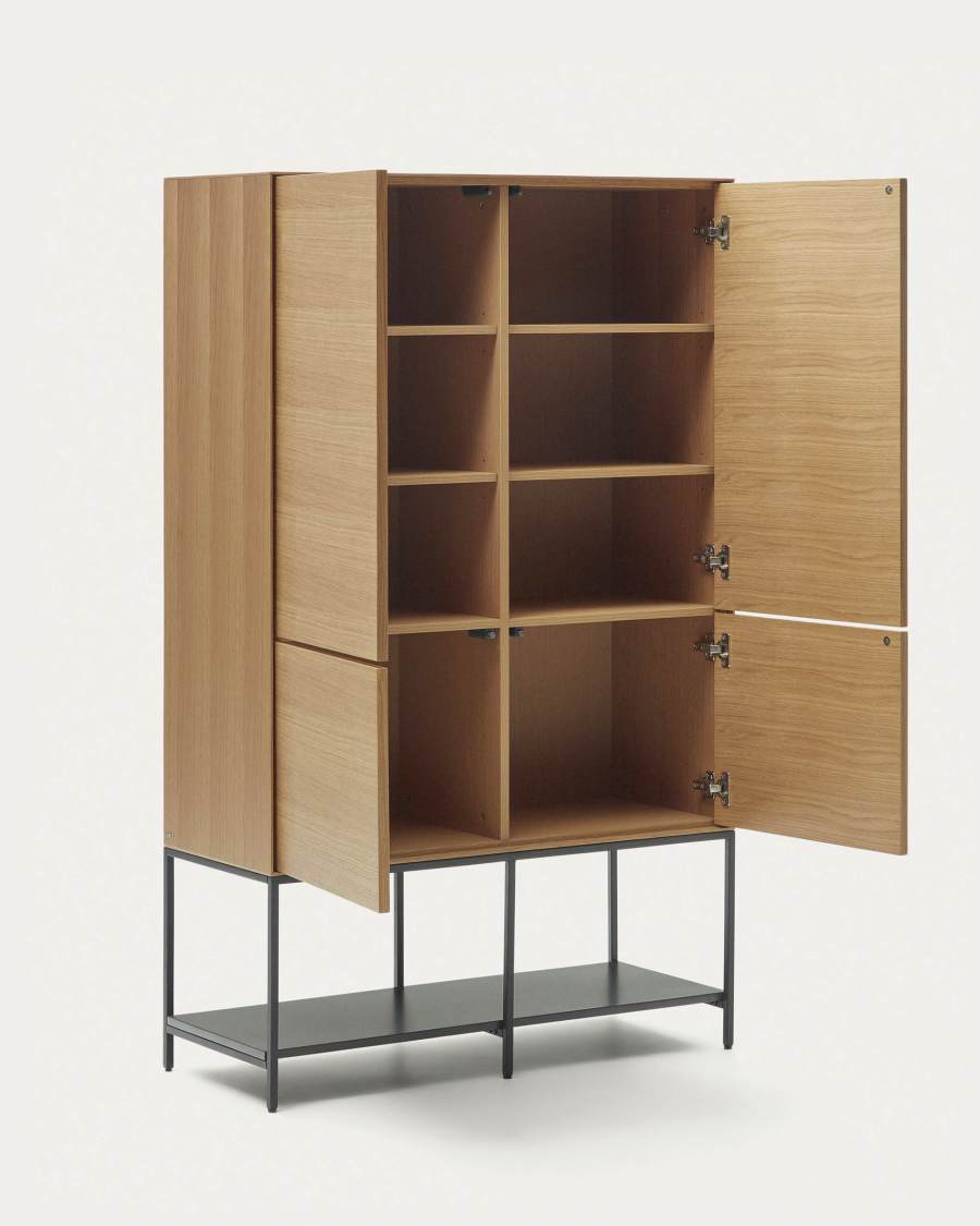 Vedrana 4 door tall sideboard in oak veneer with steel legs, 97.5 x 160 cm