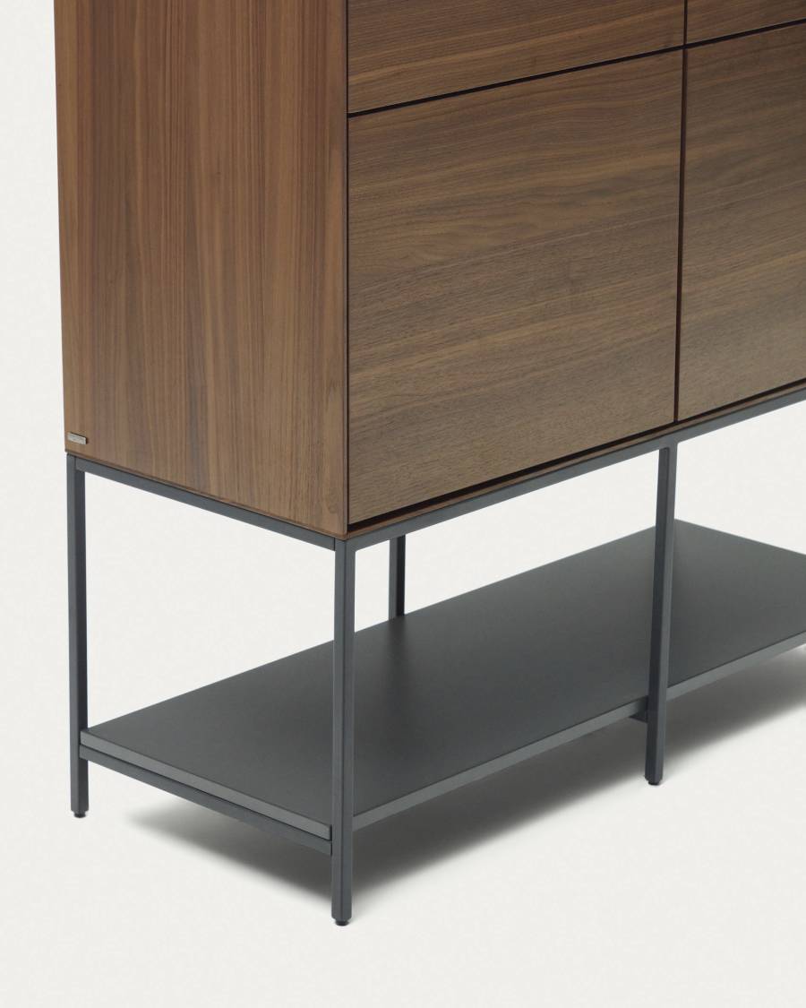 Vedrana Highboard 4 Türen aus Nussholzfurnier und Stahlbeine in Schwarz 97,5 x 160 cm