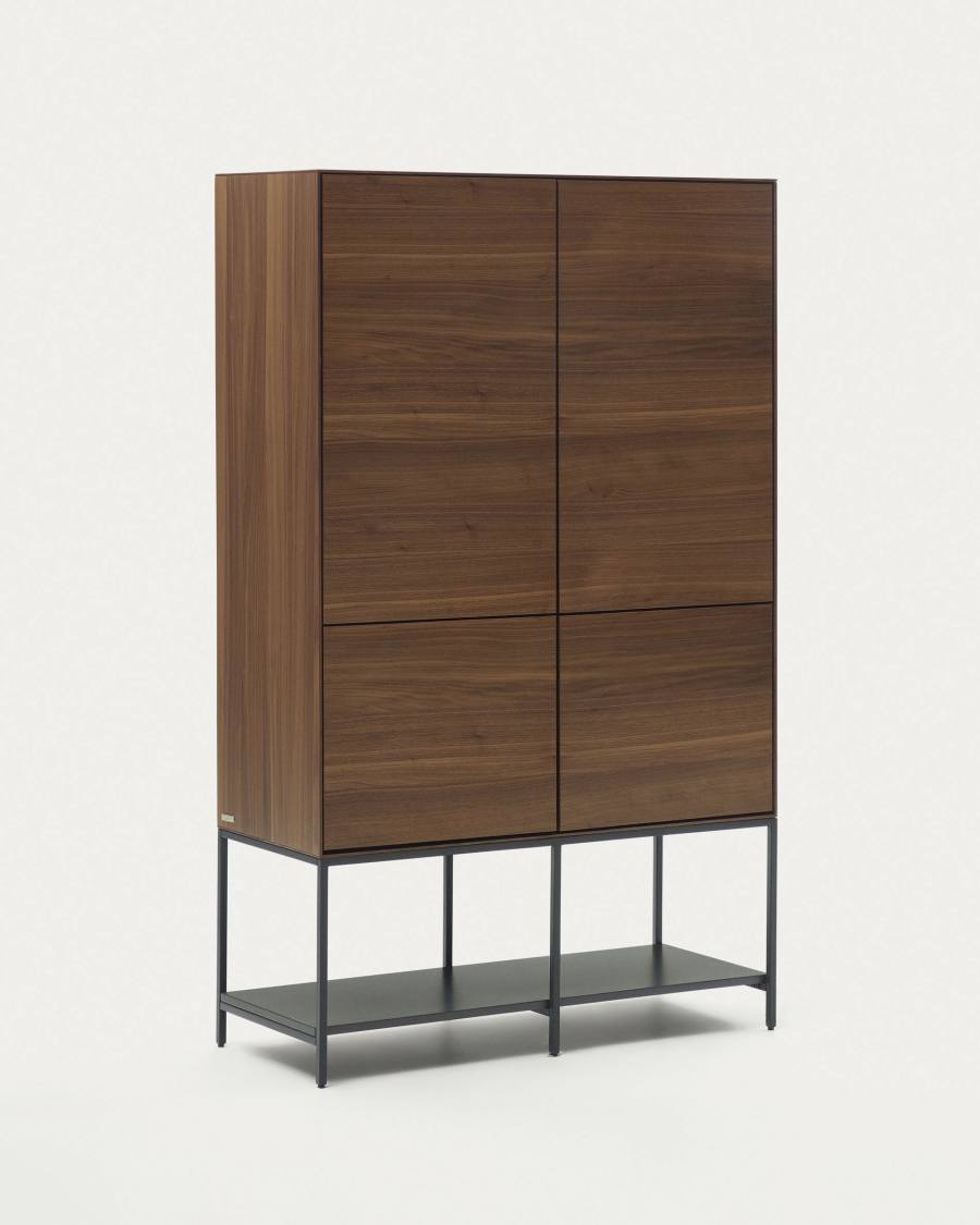 Vedrana Highboard 4 Türen aus Nussholzfurnier und Stahlbeine in Schwarz 97,5 x 160 cm