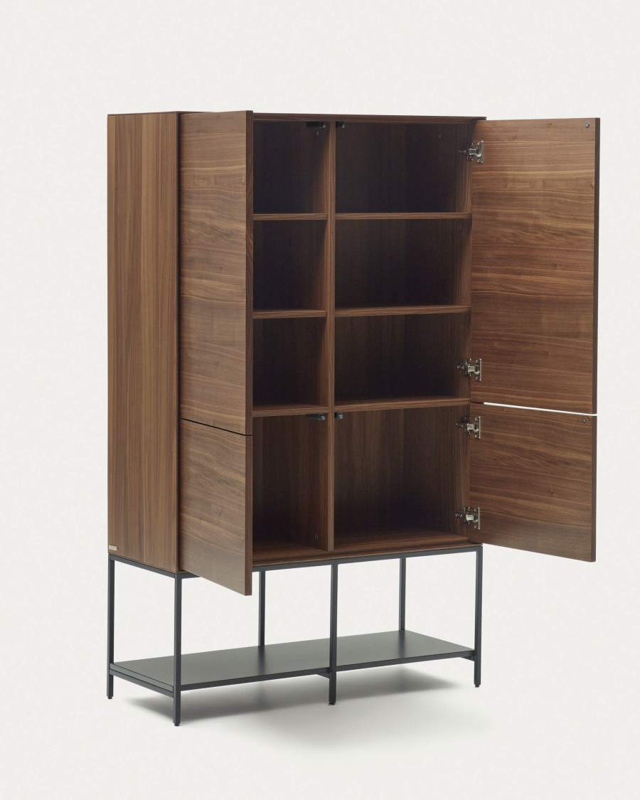 Vedrana Highboard 4 Türen aus Nussholzfurnier und Stahlbeine in Schwarz 97,5 x 160 cm