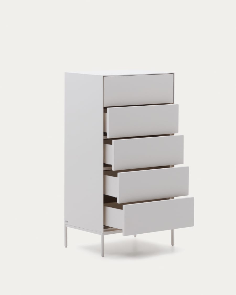 Vedrana 5-drawer chest of drawers white lacquered MDF 60 x 114 cm