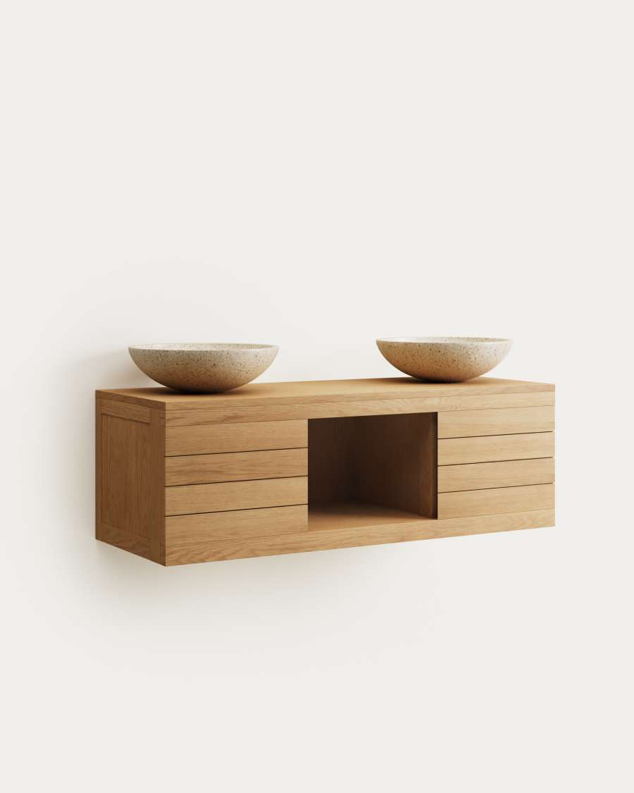 Yenit bathroom furniture in solid teak wood with a natural finish, 120 x 45 cm