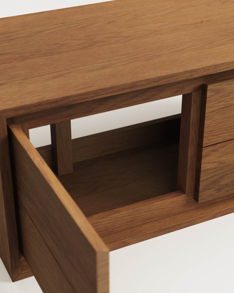 Meuble de salle de bain Kentaen bois de teck finition noyer 90 x 45 cm