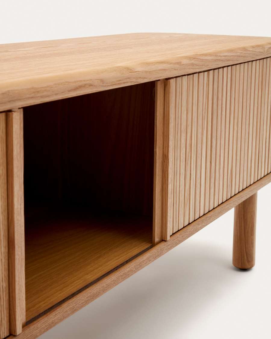 Mobile TV Retrò Moderno In Legno Con Ante In Impiallacciatura, Maniglie Oro E Piedini In Ferro – Elegante E Pratico Per Soggiorno E Camera