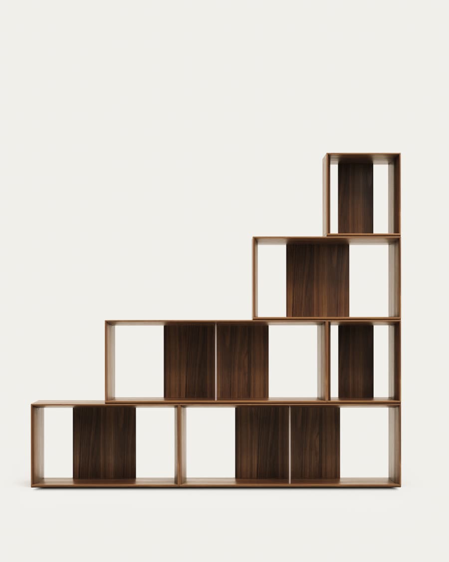 Litto set of 6 modular shelving units in walnut wood veneer, 101 x 152 cm