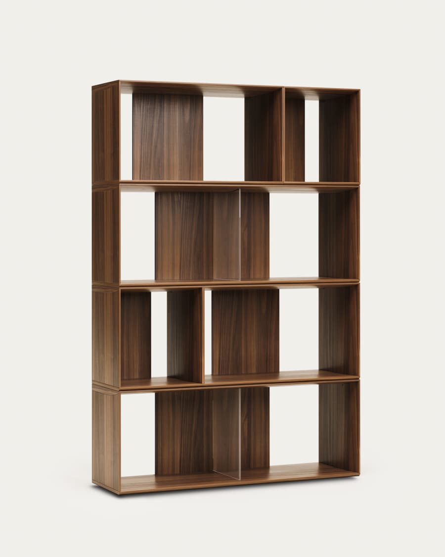 Litto set of 6 modular shelving units in walnut wood veneer, 101 x 152 cm