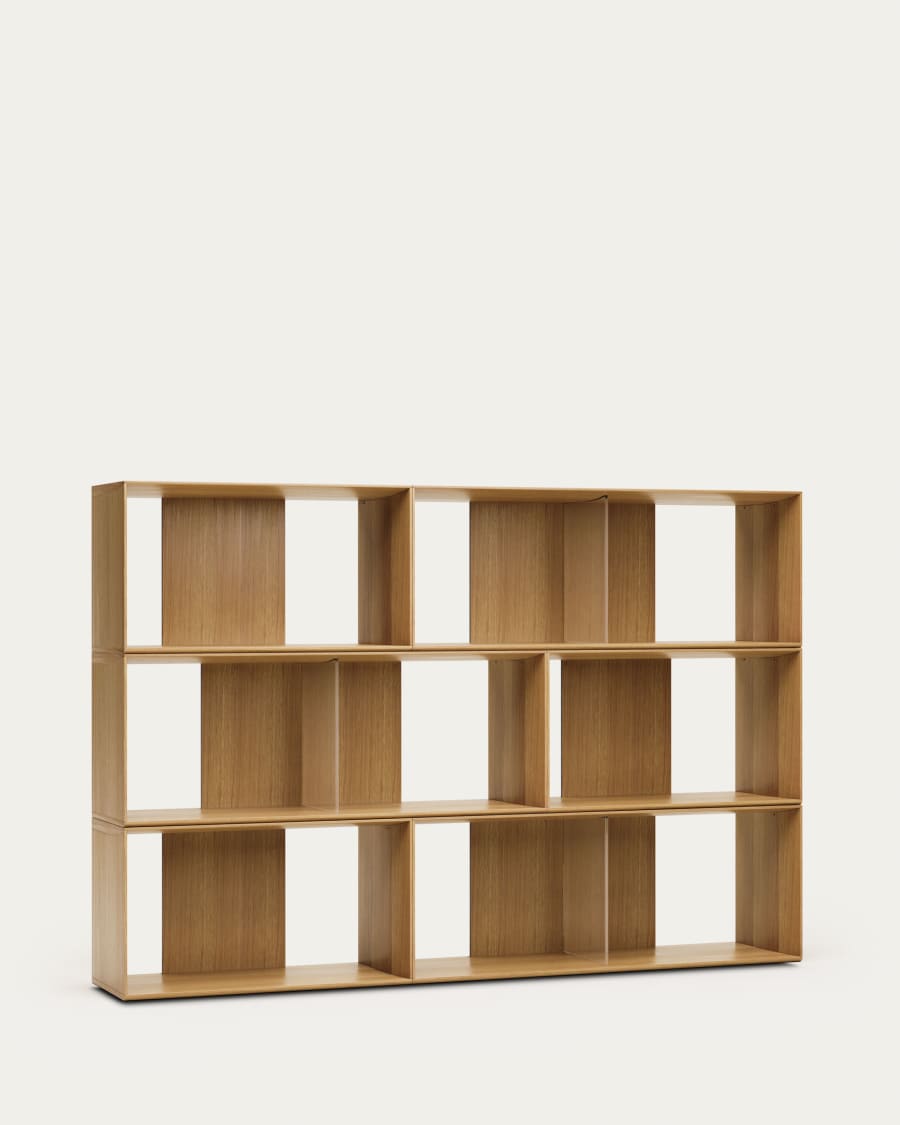 Litto set of 6 modular shelving units in oak wood veneer, 168 x 114 cm