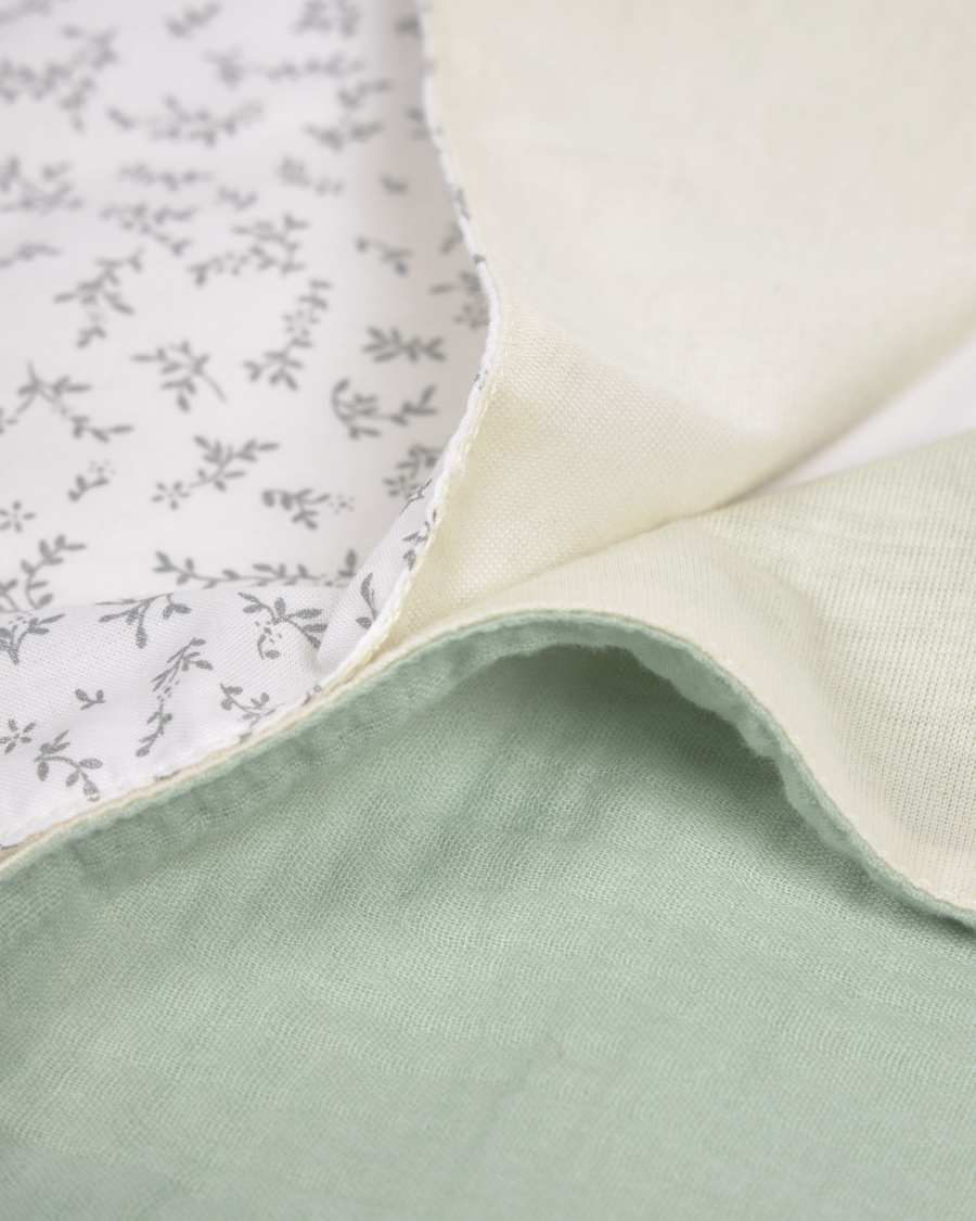 Set Yamile 2 Mini-Handtücher 100% Bio-Baumwolle (GOTS) türkis und weiß mit Blättern grau