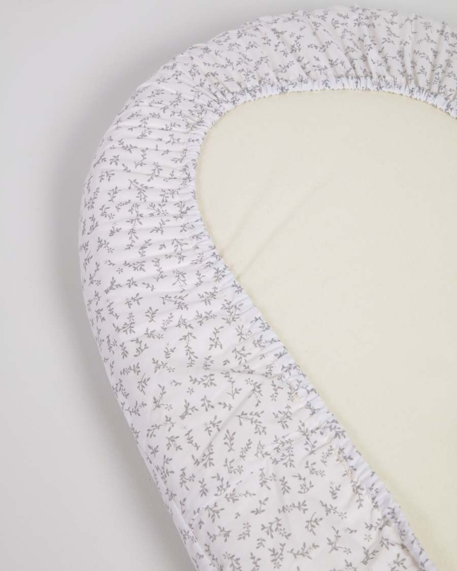 Yamile undersheet for cots 100% organic cotton (GOTS) in white with grey leaves