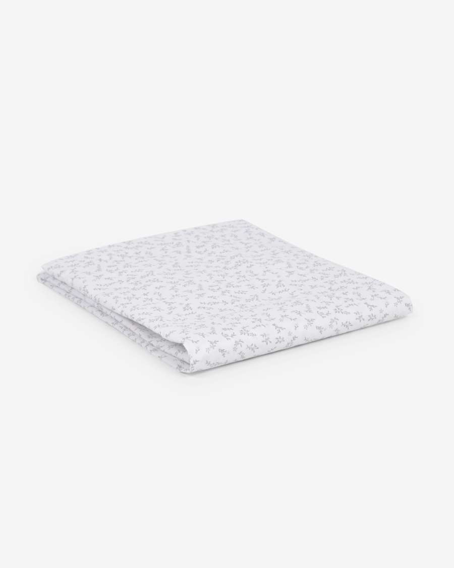 Yamile undersheet for cots 100% organic cotton (GOTS) in white with grey leaves