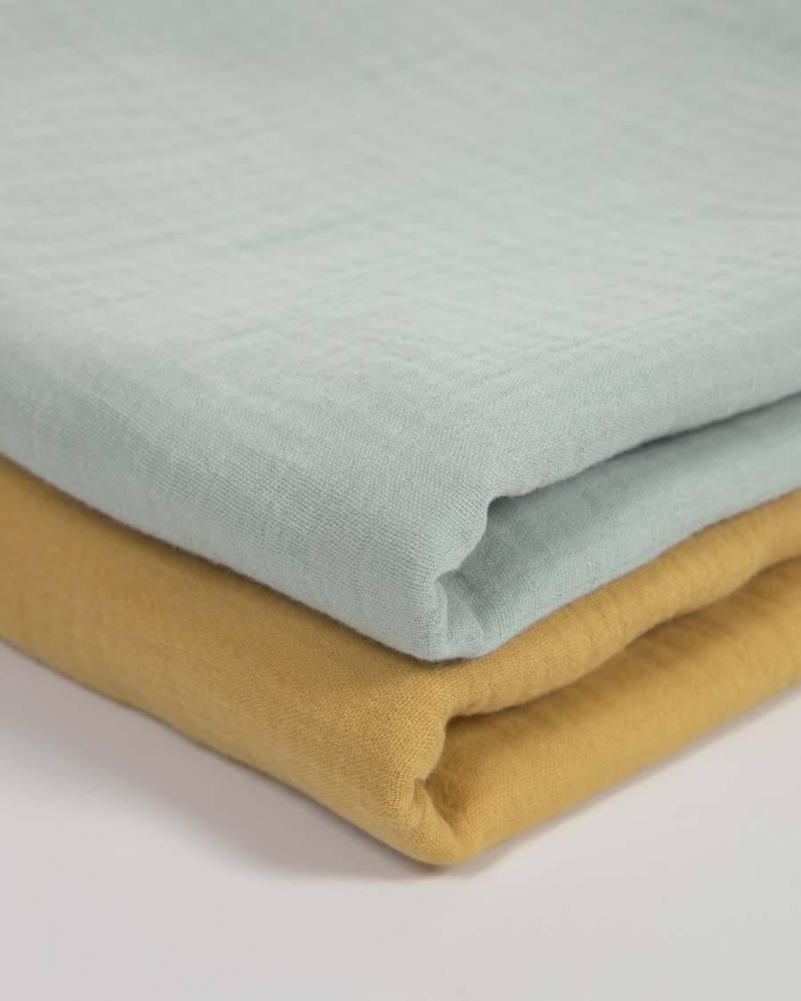 Lot de 2 langes bébé Yamile 100 % coton biologique (GOTS) turquoise et jaune moutarde