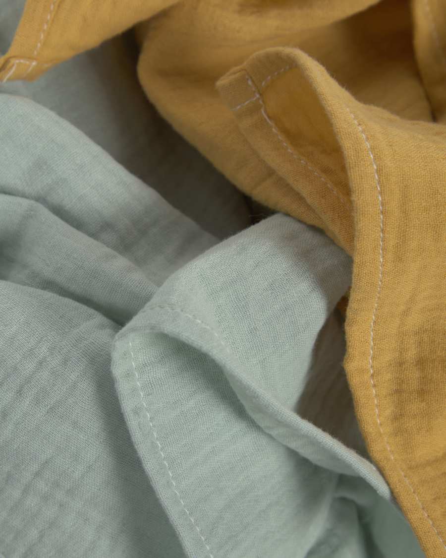 Lot de 2 langes bébé Yamile 100 % coton biologique (GOTS) turquoise et jaune moutarde