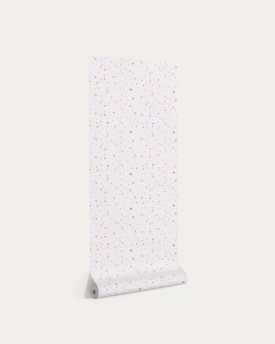 Papier peint Nerta blanc et motif terrazzo bleu et jaune moutarde 10x0,53m FSC MIX Credit