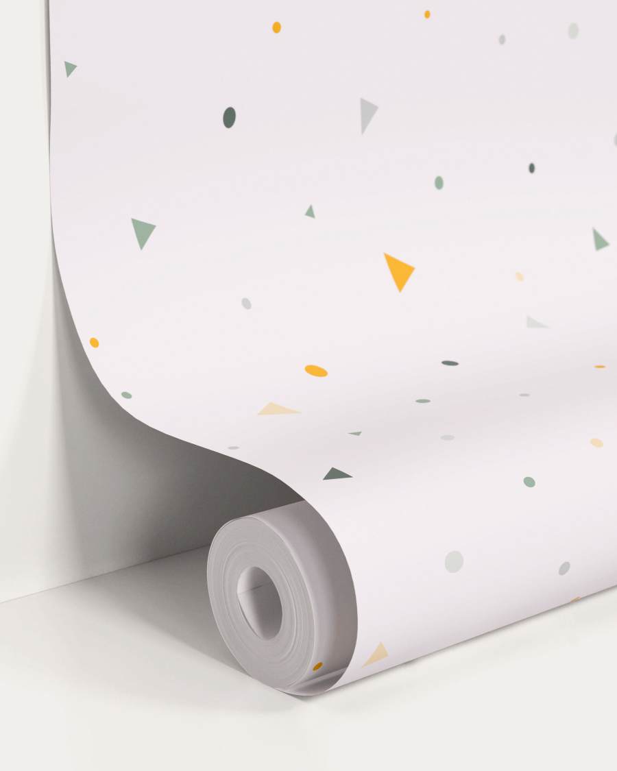 Miris wallpaper with green and mustard spots and triangles 10 x 0.53 m FSC MIX Credit