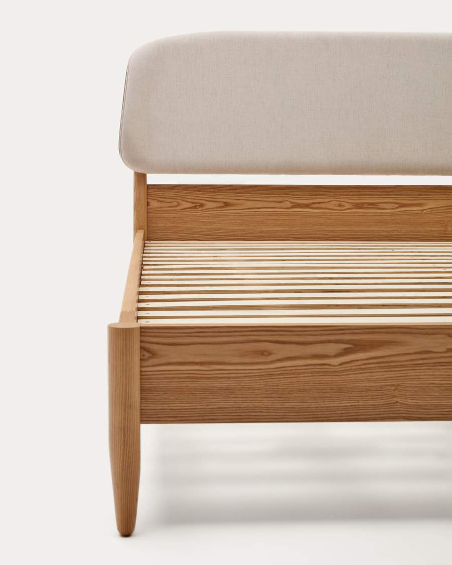 Lit Octavia contreplaqué de frêne et tête de lit tapissée blanc FSC Mix Credit 180 x 200 cm