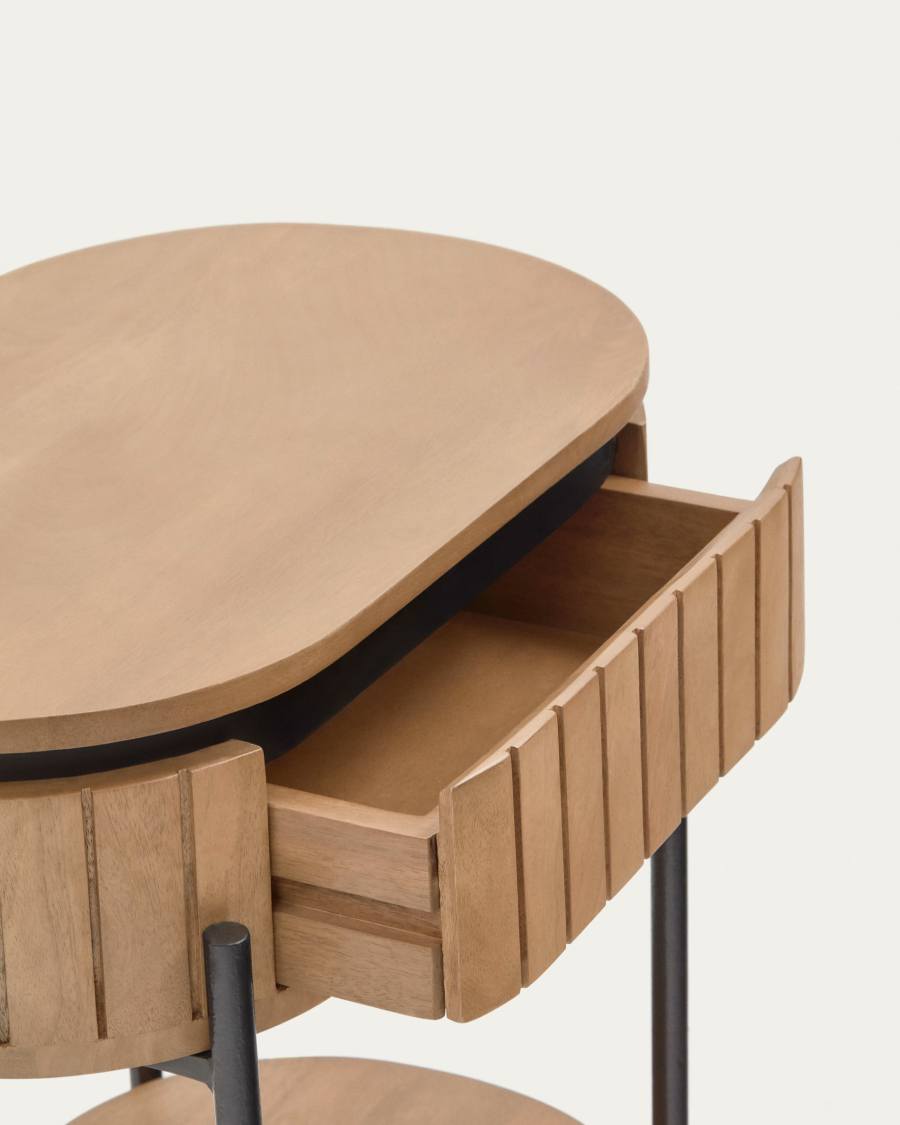 Licia mango wood bedside table with 1 drawer, with a natural finish and metal, 55 x 65 cm
