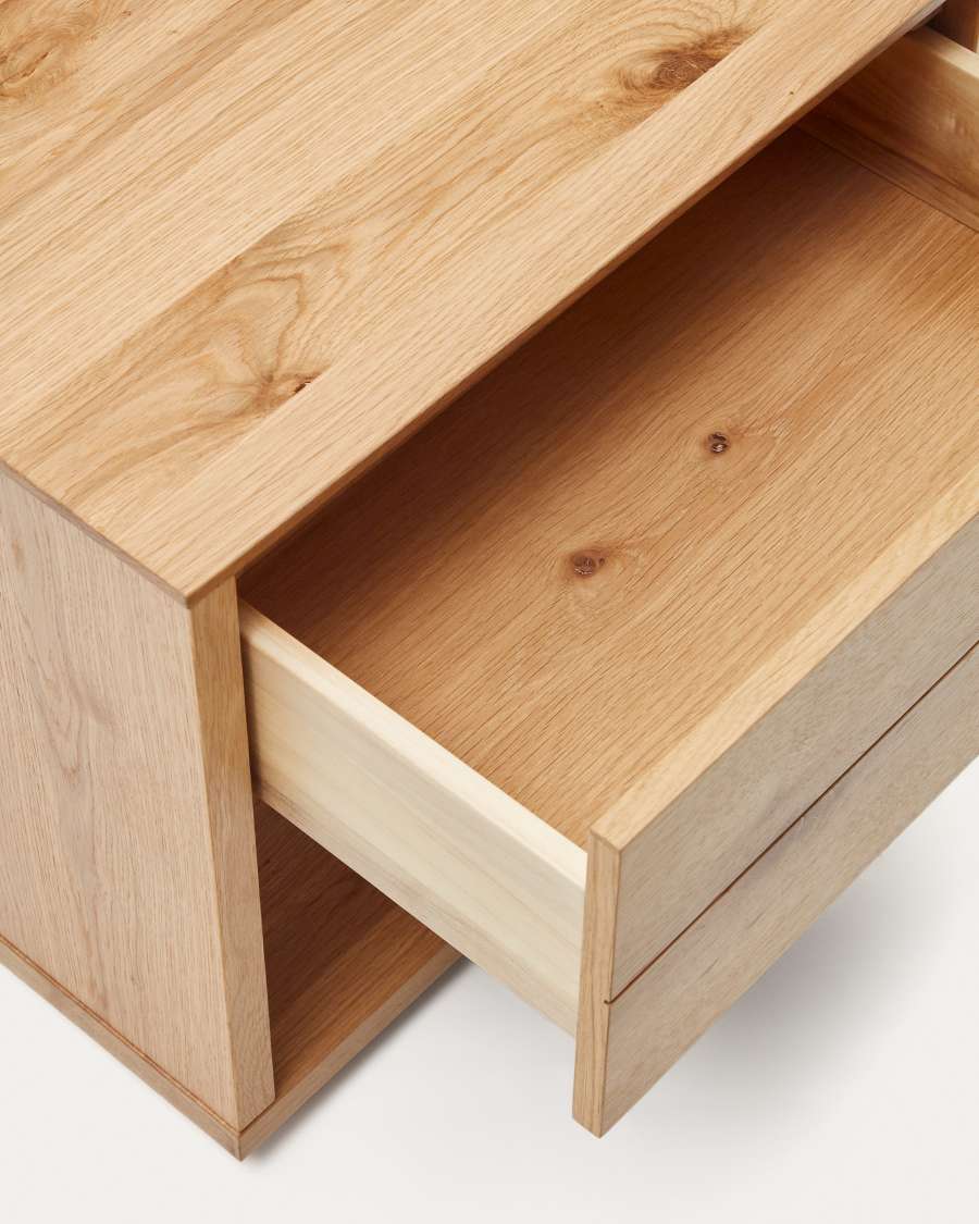 Alguema bedside table in oak wood veneer with natural finish, 60 x 50 cm