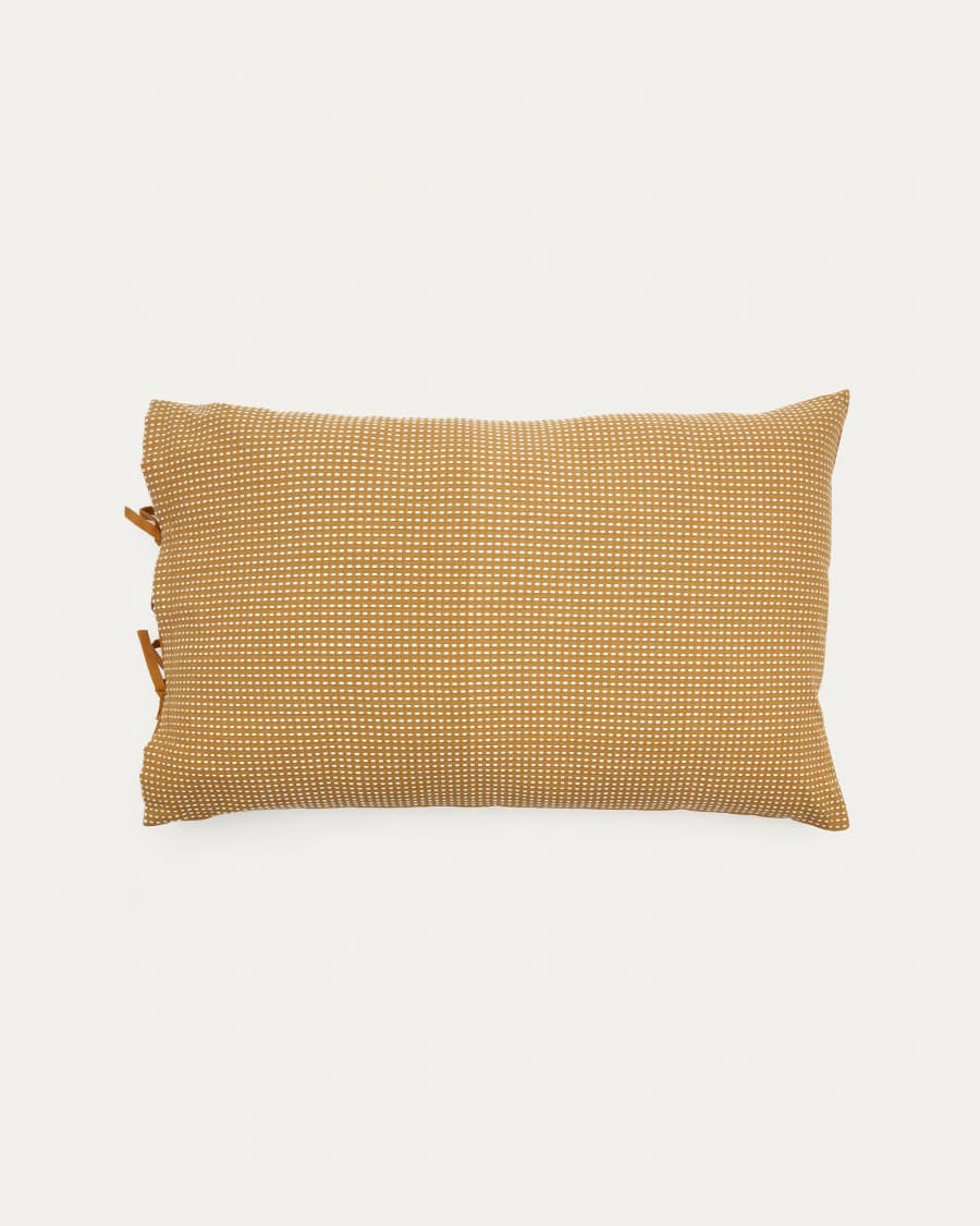 Trufa 100% cotton cushion with mustard and white backstitch, 40 x 60 cm