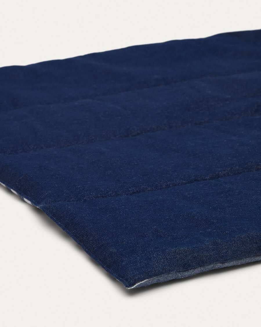 Coperta portatile per animali domestici Tabby 100% cotone combinato a strisce grigie e blu 80 x 100 cm