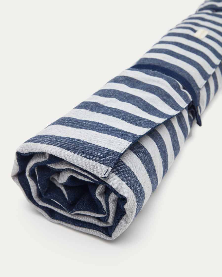 Coperta portatile per animali domestici Tabby 100% cotone combinato a strisce grigie e blu 80 x 100 cm