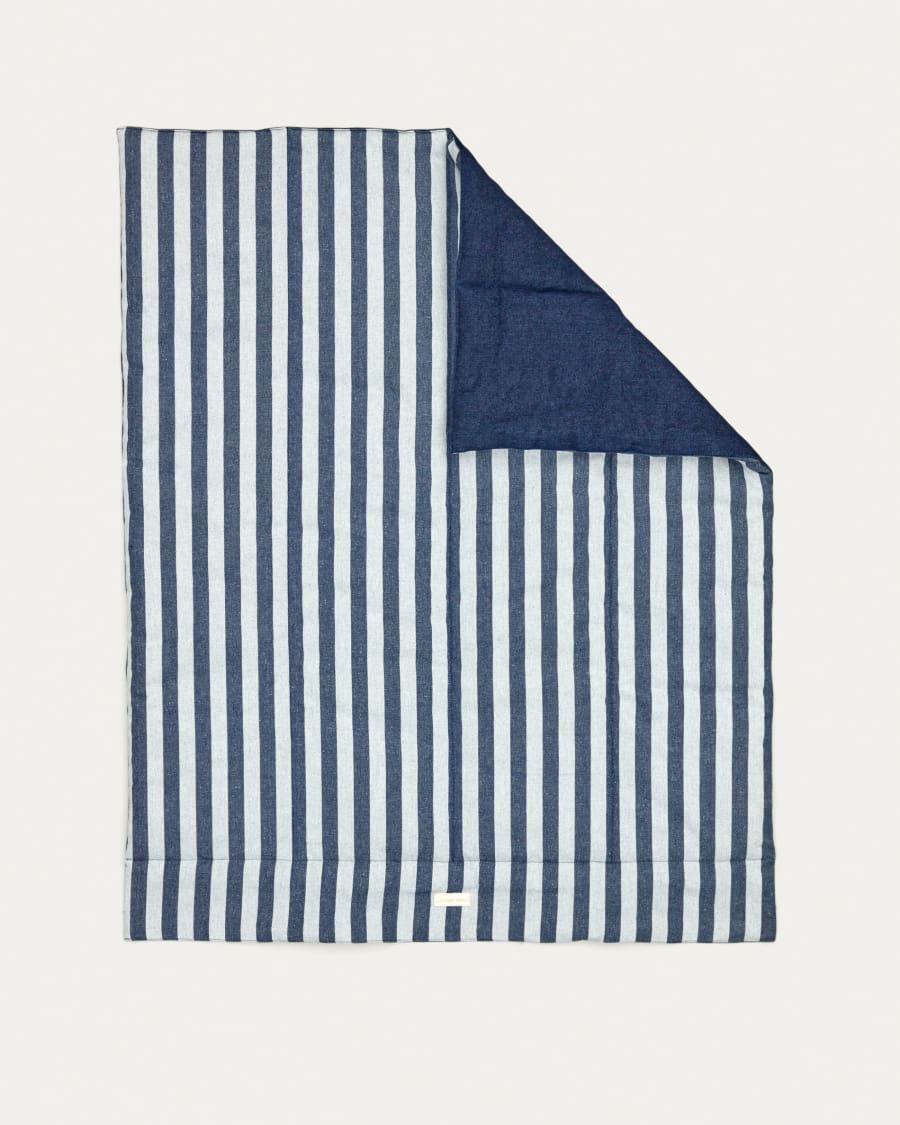 Coperta portatile per animali domestici Tabby 100% cotone combinato a strisce grigie e blu 80 x 100 cm