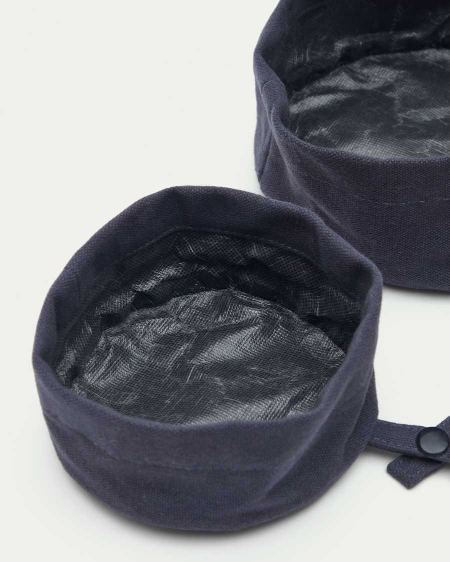 Trufa set of 2 100% waterproof cotton collapsible food and water bowls in blue