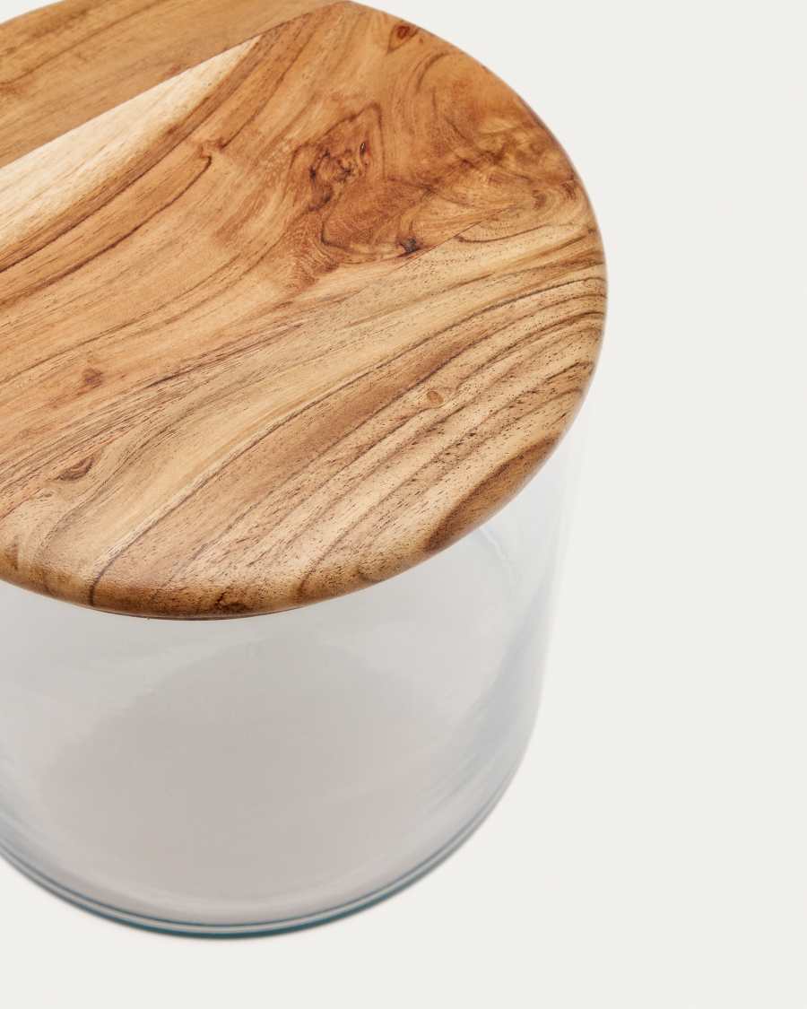 Kasia large jar with transparent glass and solid acacia wood lid