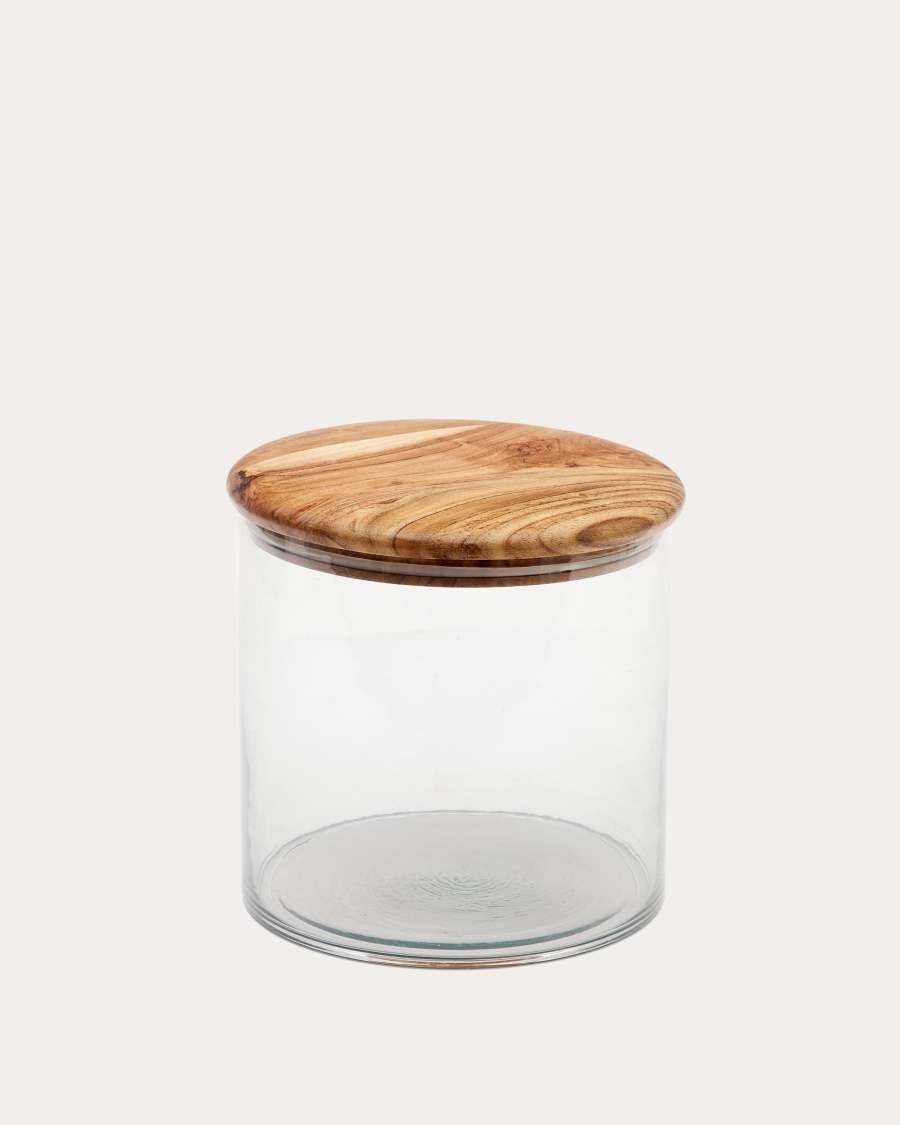 Kasia large jar with transparent glass and solid acacia wood lid