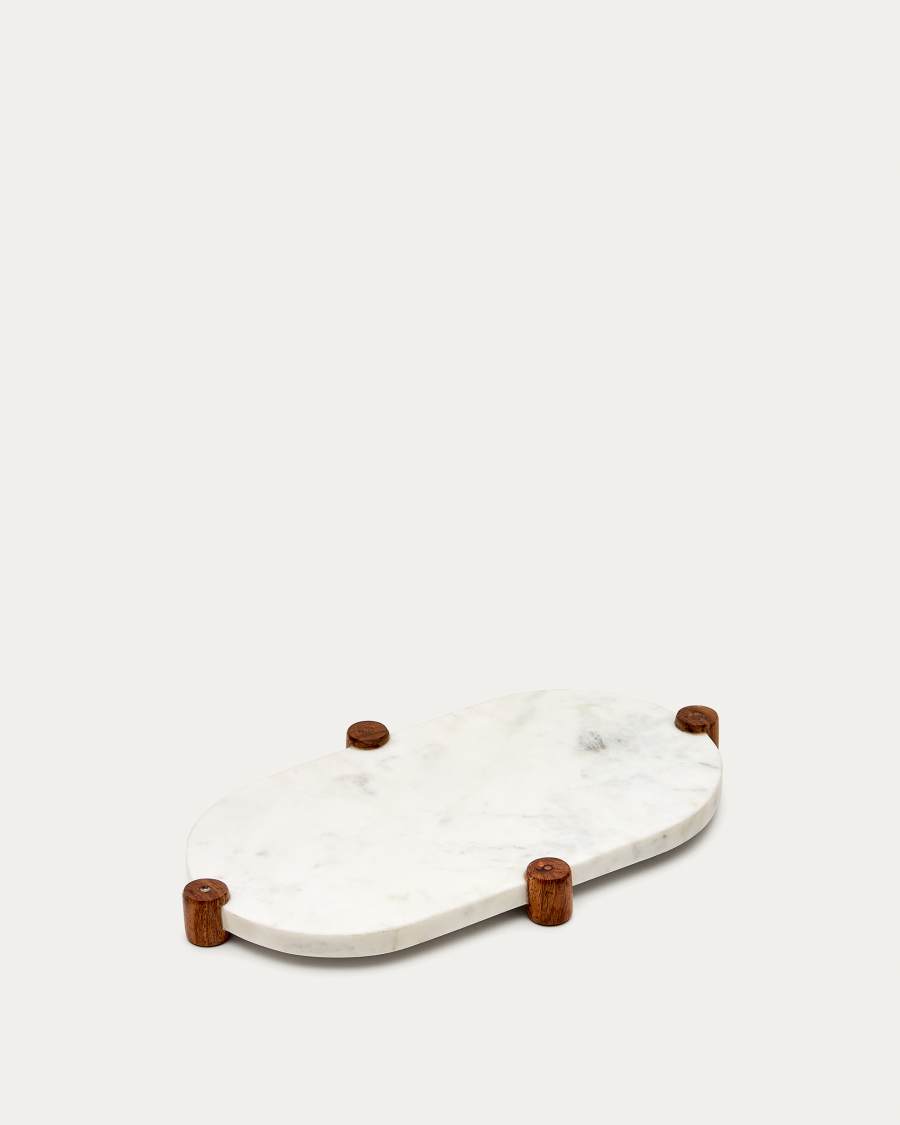 Nelma Servierbrett aus Marmor in Weiß und massivem Akazienholz