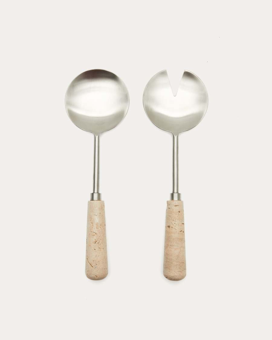 Madlena 2-teiliges Salatbesteck   aus Travertin bin Beige