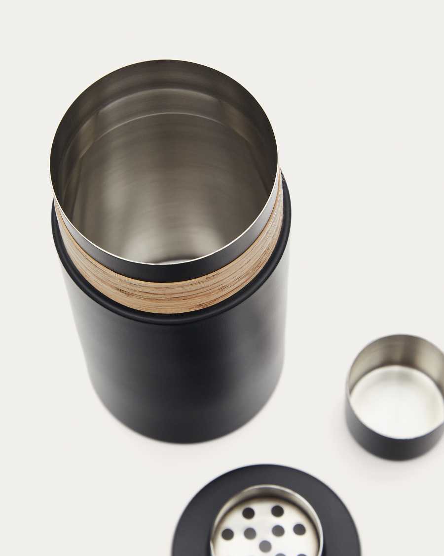 Shaker Shai in acciaio inossidabile nero e rattan