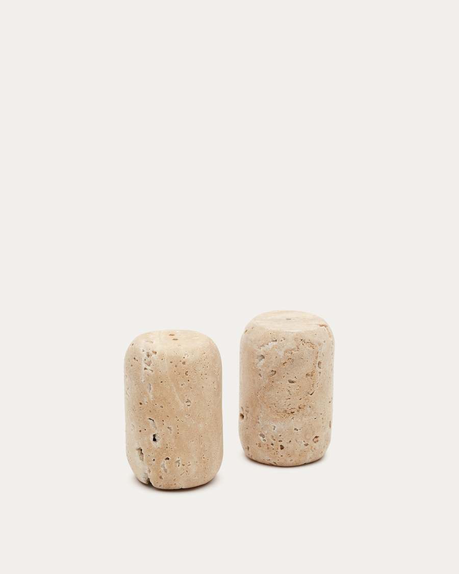 Madlena salt and pepper shaker with beige travertine
