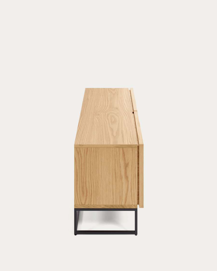 Meuble TV Taiana 2 portes placage de chêne et structure en acier noir 112 x 51 cm