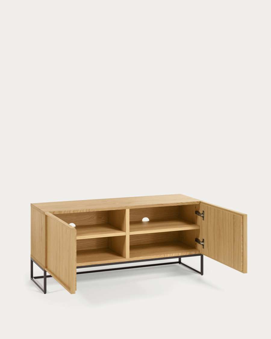 Meuble TV Taiana 2 portes placage de chêne et structure en acier noir 112 x 51 cm