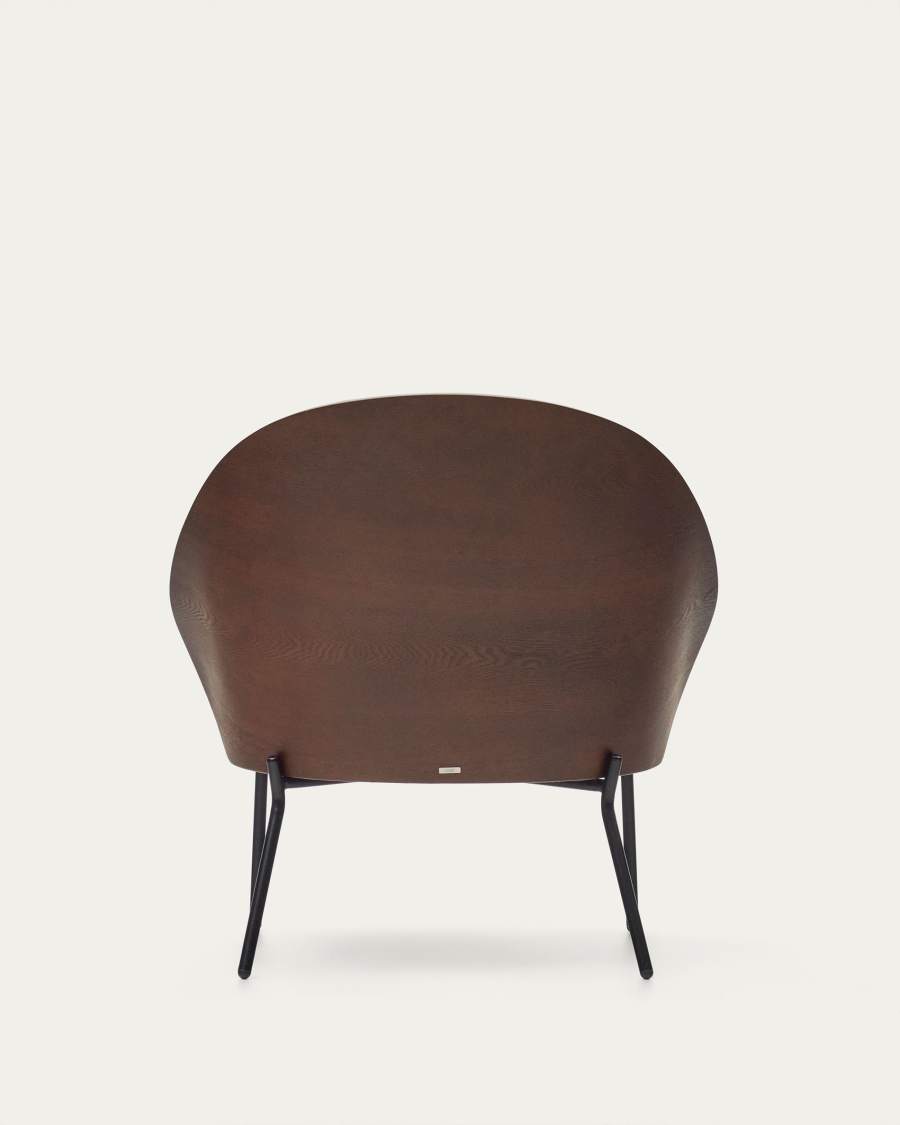 Eamy light brown armchair in an ash wood veneer with a walnut finish and black metal