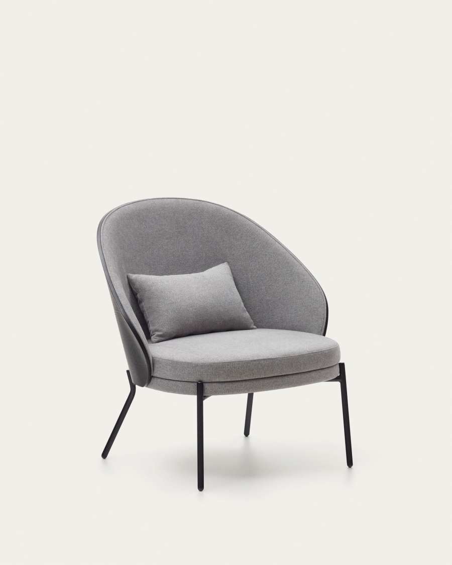 Eamy light grey armchair in an ash wood veneer with a black finish and black metal
