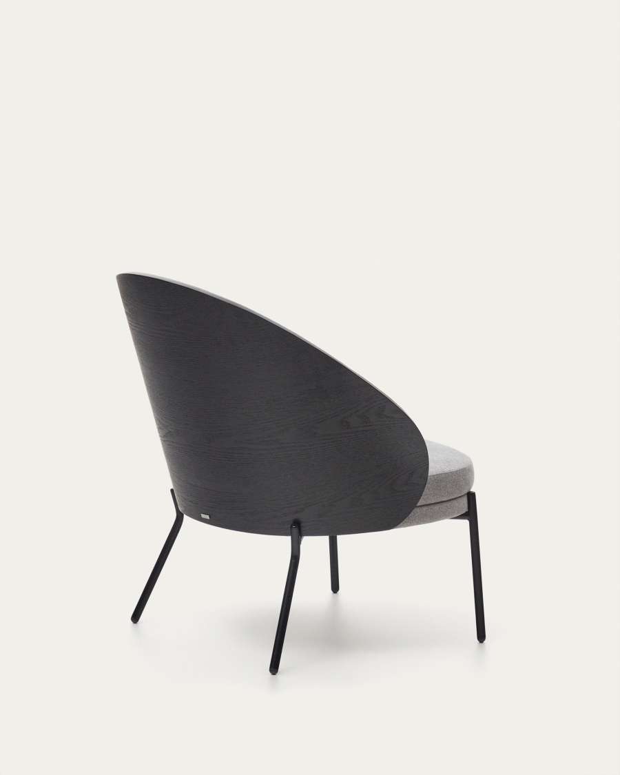 Eamy light grey armchair in an ash wood veneer with a black finish and black metal