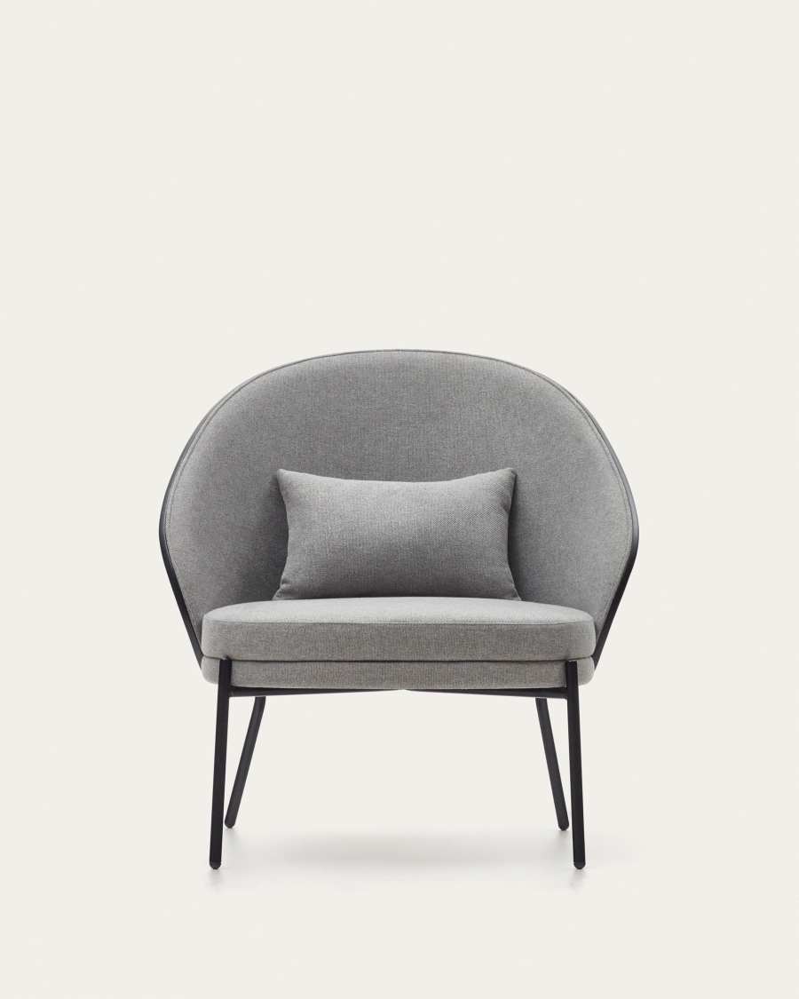 Eamy light grey armchair in an ash wood veneer with a black finish and black metal