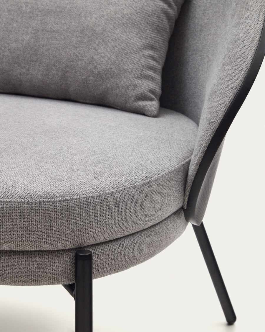 Eamy light grey armchair in an ash wood veneer with a black finish and black metal