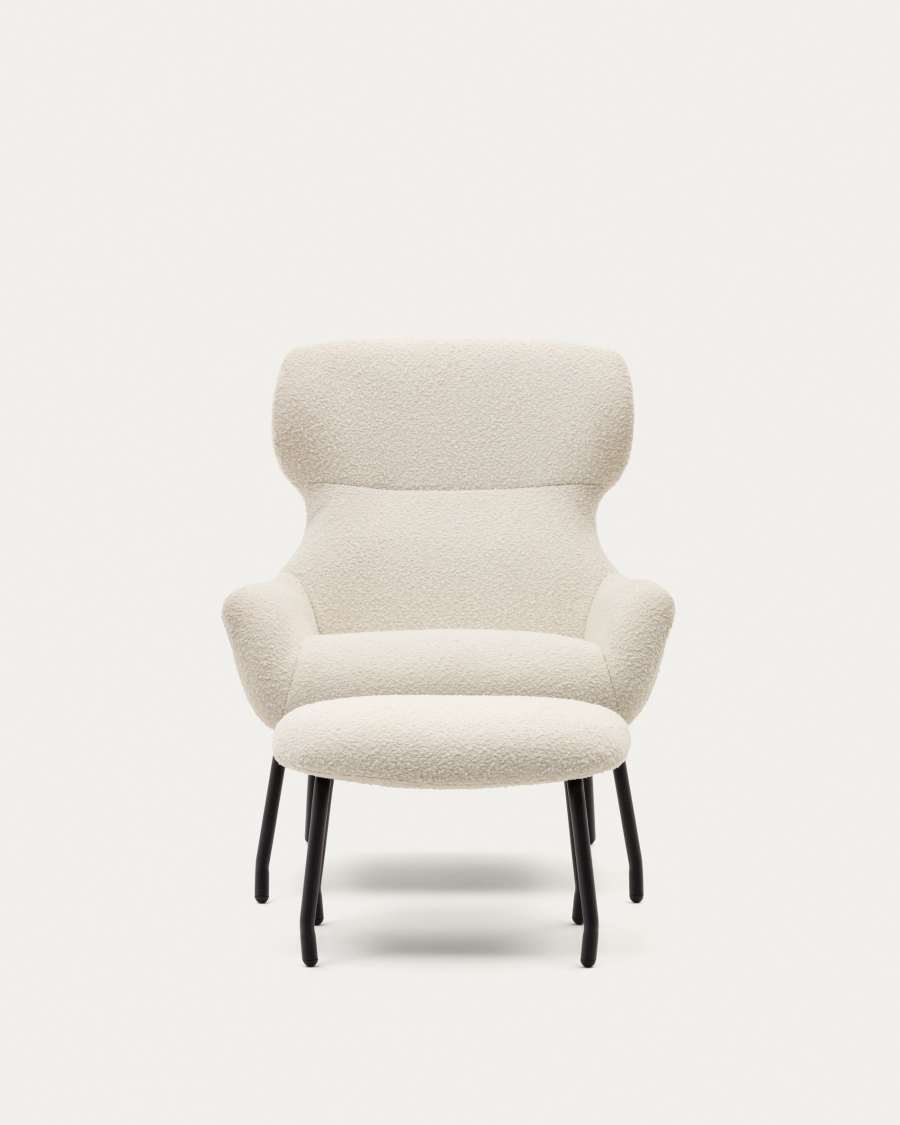 Belina Sessel mit Fußablage aus weißem Bouclé und Stahl mit schwarzem Finish