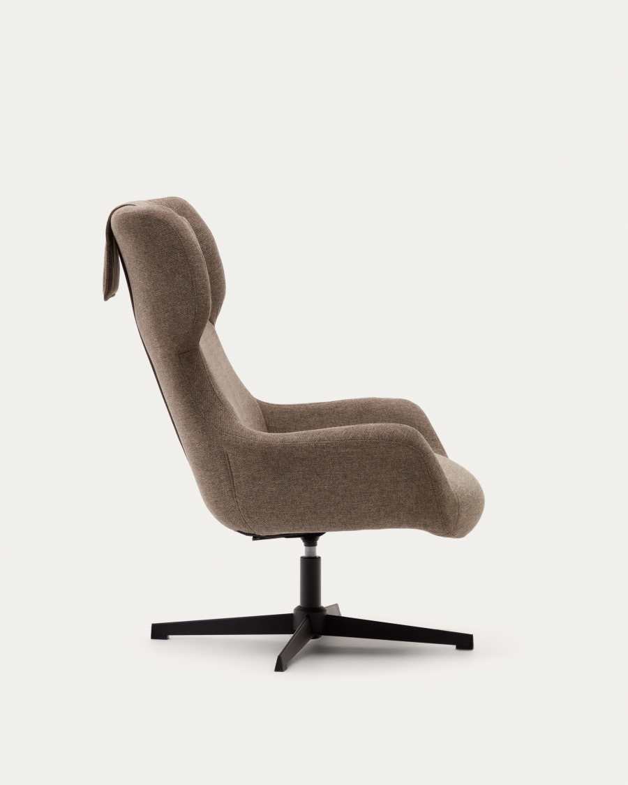 Zalina swivel armchair in light brown chenille and steel with black finish FSC 100%